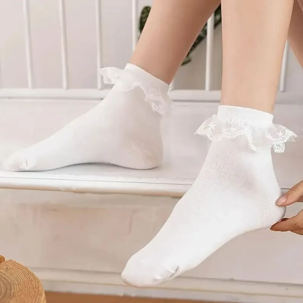 Whimsical Lace Princess Socks – Mid-Calf, Starry White, Fairy Maiden White NEW